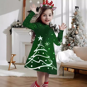 Κορίτσια μικρό φρέσκο φόρεμα με μακριά μανίκια 24 φθινοπωρινό νέο εξωτερικό εμπόριο Χριστουγεννιάτικη εκτύπωση ελαφιών μόδα χαριτωμένο GE01