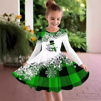 Κορίτσια μικρό φρέσκο φόρεμα με μακριά μανίκια 24 φθινοπωρινό νέο εξωτερικό εμπόριο Χριστουγεννιάτικη εκτύπωση ελαφιών μόδα χαριτωμένο GE01