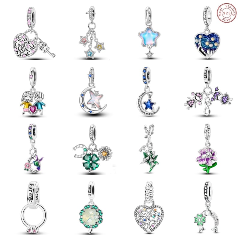 Pandantiv din argint 925, trifoi cu patru foi, copac al vieții, colibri, crin, orhidee, mărgele, stea, soră, accesorii DIY