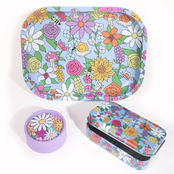 3 daļu smēķēšanas komplekts 18*14 cigarešu paplāte bioloģiski noārdāma 55 dzirnaviņu skārda kastes kombinācija