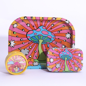 3 daļu smēķēšanas komplekts 18*14 cigarešu paplāte bioloģiski noārdāma 55 dzirnaviņu skārda kastes kombinācija