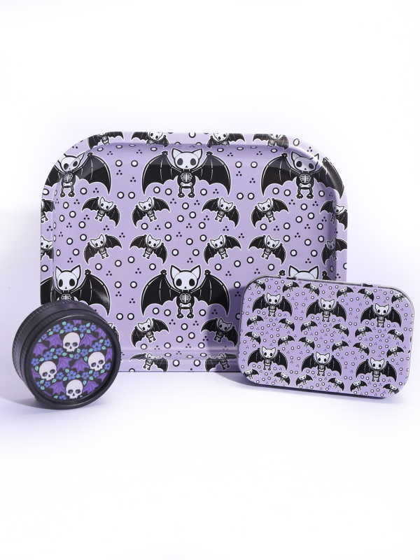 3 daļu smēķēšanas komplekts 18*14 cigarešu paplāte bioloģiski noārdāma 55 dzirnaviņu skārda kastes kombinācija