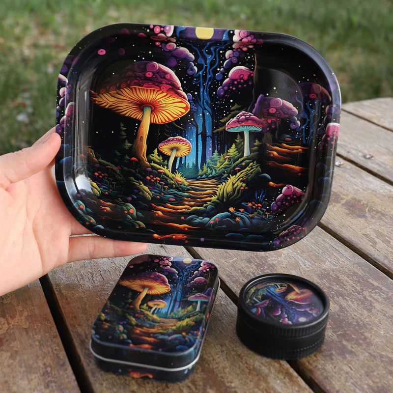 3 daļu smēķēšanas komplekts 18*14 cigarešu paplāte bioloģiski noārdāma 55 dzirnaviņu skārda kastes kombinācija