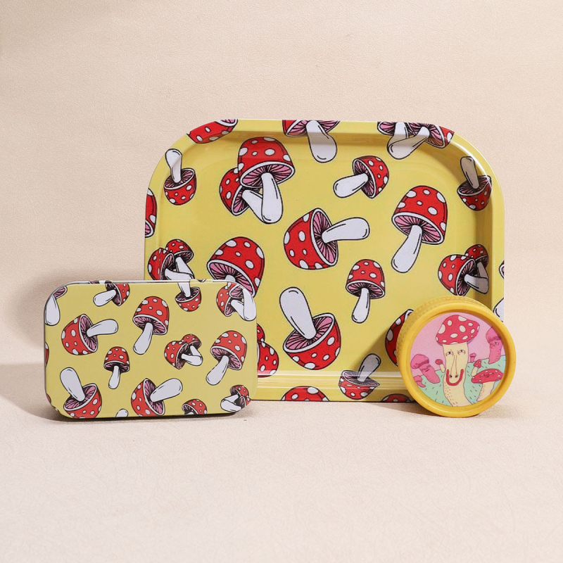 3 daļu smēķēšanas komplekts 18*14 cigarešu paplāte bioloģiski noārdāma 55 dzirnaviņu skārda kastes kombinācija