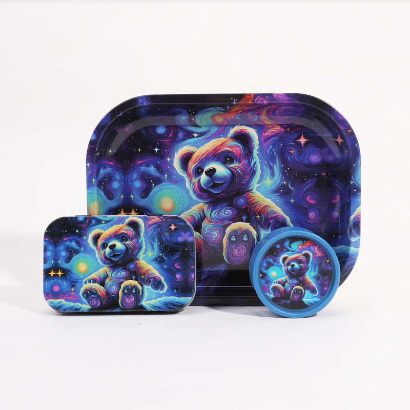 3 daļu smēķēšanas komplekts 18*14 cigarešu paplāte bioloģiski noārdāma 55 dzirnaviņu skārda kastes kombinācija