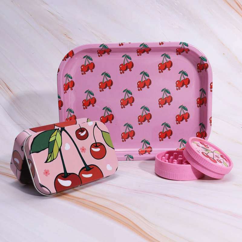 3 daļu smēķēšanas komplekts 18*14 cigarešu paplāte bioloģiski noārdāma 55 dzirnaviņu skārda kastes kombinācija