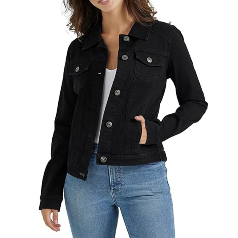 Skalbta moteriška rudens džinsinė striukė, pagaminta pagal užsakymą, daugiaspalvis raštuotas retro džinsinis švarkas.