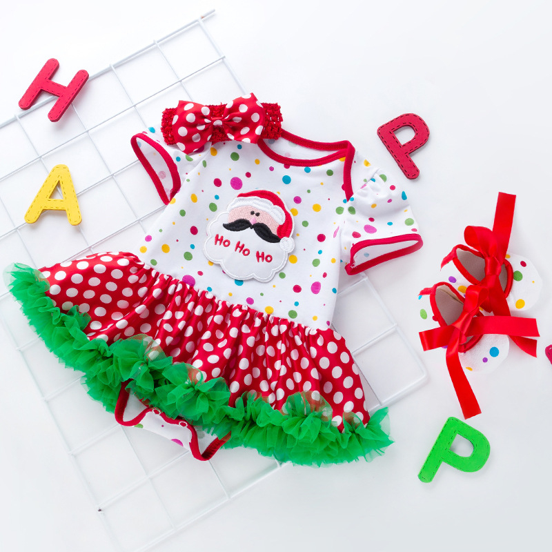 Σετ δύο τεμαχίων με κοντομάνικο φόρεμα με σχέδιο κινουμένων σχεδίων για μωρά 0-2 ετών, Χριστουγεννιάτικο, χονδρικής, για μωρά 0-2 ετών