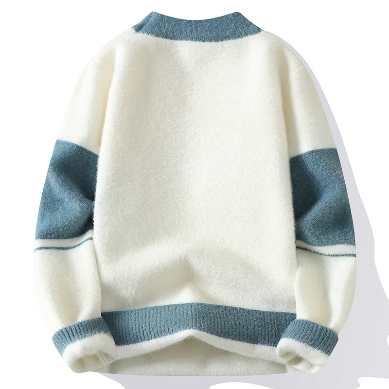 Muški Mink fleece džemper, uski kroj, jacquard pletenje, mock neck, jesen-zima 2024, smjesa poliester-pamuk