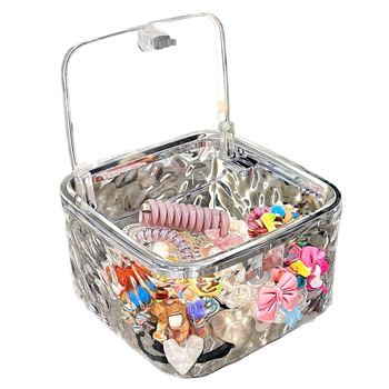 Παιδικό κουτί αποθήκευσης αξεσουάρ μαλλιών για επιτραπέζιο γραφείο, διαφανές κουτί αποθήκευσης με λαστιχένια ταινία, φουρκέτα για κορίτσια, κουτί κοσμημάτων με φουρκέτες