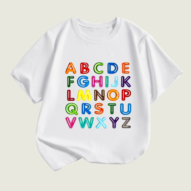 DZ Transfrontaliere Europeni și Americani Băieți Tricou cu mânecă scurtă Litere de imprimare de vară Nou Casual Gât rotund Copii Îmbrăcăminte moale și confortabil Top