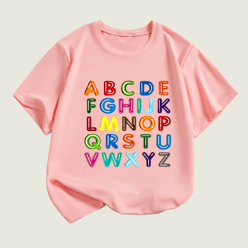 DZ Transfrontaliere Europeni și Americani Băieți Tricou cu mânecă scurtă Litere de imprimare de vară Nou Casual Gât rotund Copii Îmbrăcăminte moale și confortabil Top
