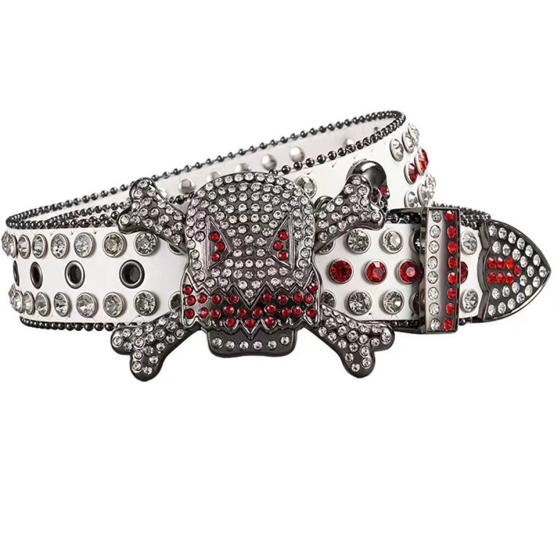Curea de damă cu cataramă de craniu cu strasuri europene și americane pentru bărbați, stil hip hop punk, curea personalizată la modă, curea completă cu diamant pentru femei