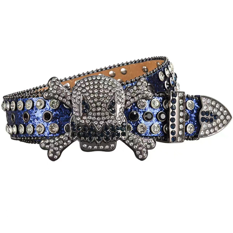 Curea de damă cu cataramă de craniu cu strasuri europene și americane pentru bărbați, stil hip hop punk, curea personalizată la modă, curea completă cu diamant pentru femei