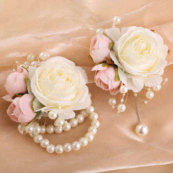 Mori vestuvių nuotakos ir jaunikio korsažo riešo gėlės pieno spalvos imitacija rožės sagė rankų gėlė gamyklos tiesioginė XH102