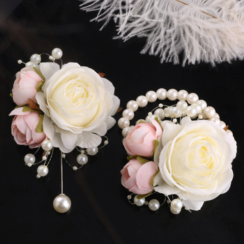 Mori kāzu līgavas un līgavaiņa korsetes plaukstas locītavas zieda piena krāsas simulācija rožu piespraude roku zieds rūpnīcas tiešā XH102