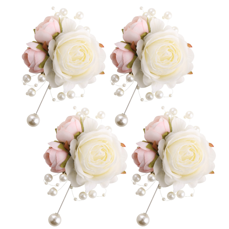 Mori vestuvių nuotakos ir jaunikio korsažo riešo gėlės pieno spalvos imitacija rožės sagė rankų gėlė gamyklos tiesioginė XH102