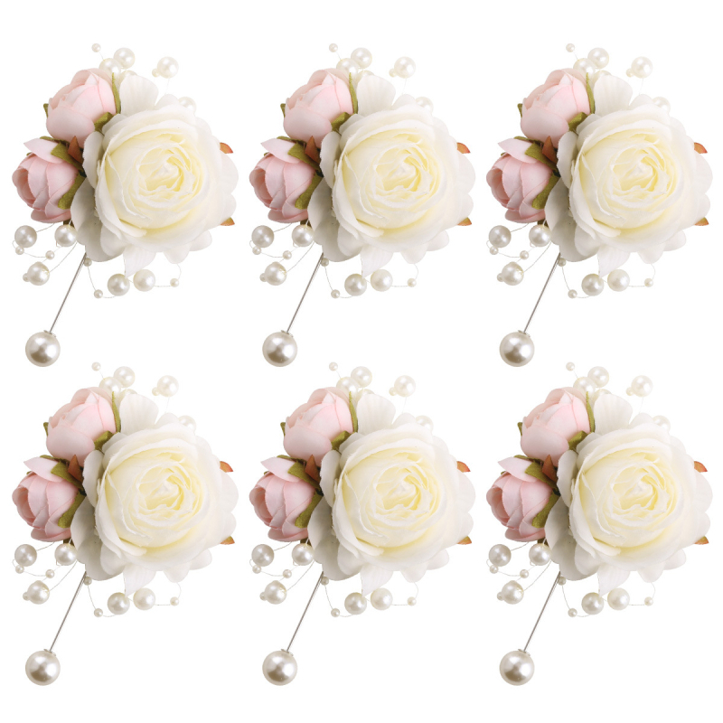 Mori vestuvių nuotakos ir jaunikio korsažo riešo gėlės pieno spalvos imitacija rožės sagė rankų gėlė gamyklos tiesioginė XH102