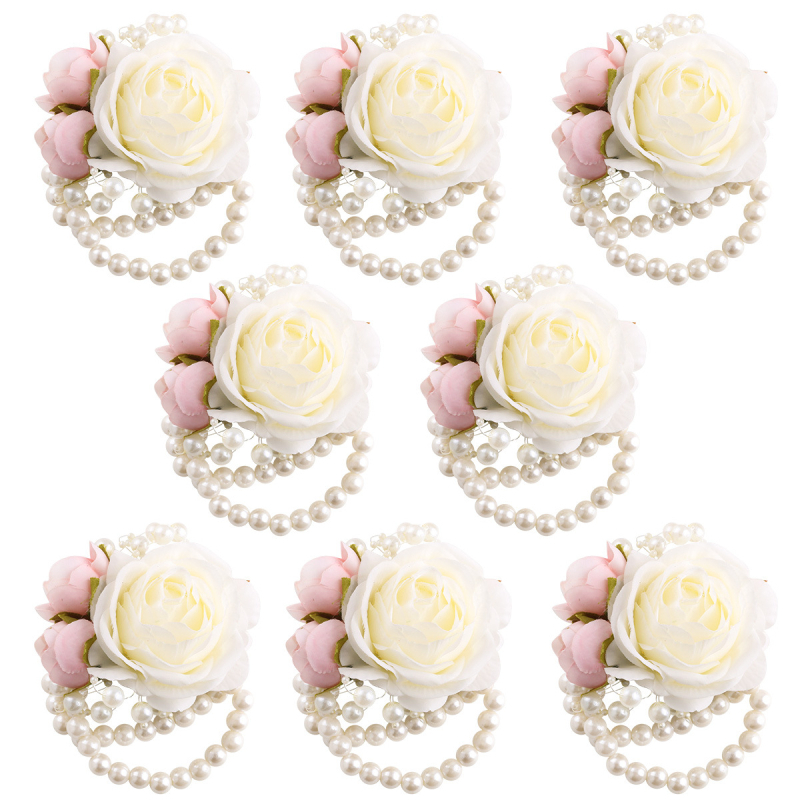 Mori vestuvių nuotakos ir jaunikio korsažo riešo gėlės pieno spalvos imitacija rožės sagė rankų gėlė gamyklos tiesioginė XH102