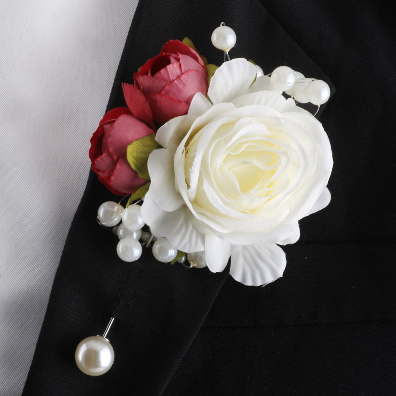 Mori vestuvių nuotakos ir jaunikio korsažo riešo gėlės pieno spalvos imitacija rožės sagė rankų gėlė gamyklos tiesioginė XH102