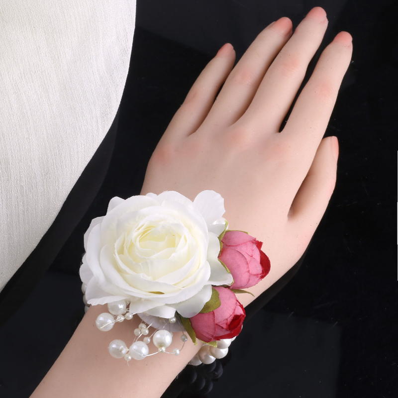 Mori vestuvių nuotakos ir jaunikio korsažo riešo gėlės pieno spalvos imitacija rožės sagė rankų gėlė gamyklos tiesioginė XH102