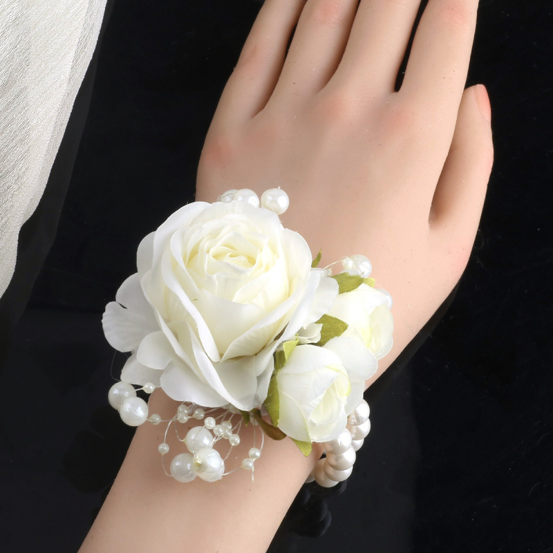 Mori vestuvių nuotakos ir jaunikio korsažo riešo gėlės pieno spalvos imitacija rožės sagė rankų gėlė gamyklos tiesioginė XH102