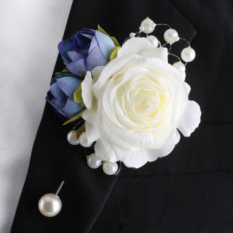 Mori vestuvių nuotakos ir jaunikio korsažo riešo gėlės pieno spalvos imitacija rožės sagė rankų gėlė gamyklos tiesioginė XH102