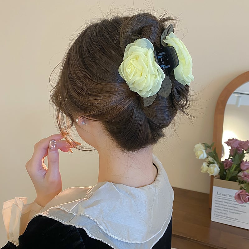Супер фея органза цвете перла фиба за коса щипка сладка мода задна глава акула щипка ниша артистични аксесоари за коса