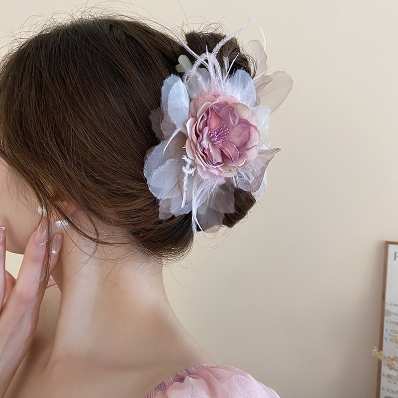 Супер фея органза цвете перла фиба за коса щипка сладка мода задна глава акула щипка ниша артистични аксесоари за коса
