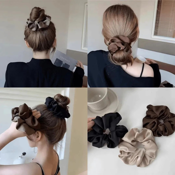 „Satin Sense“ storosios žarnos plaukų kilpos elegantiška virvelė moterims, paprasta apvali galva, universali, aukštos klasės, lengva, prabangi, balta.