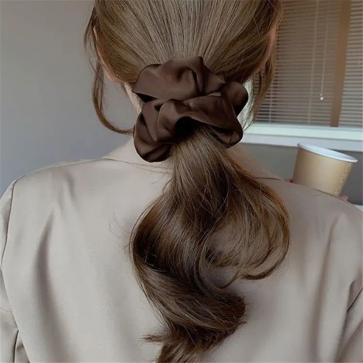 „Satin Sense“ storosios žarnos plaukų kilpos elegantiška virvelė moterims, paprasta apvali galva, universali, aukštos klasės, lengva, prabangi, balta.