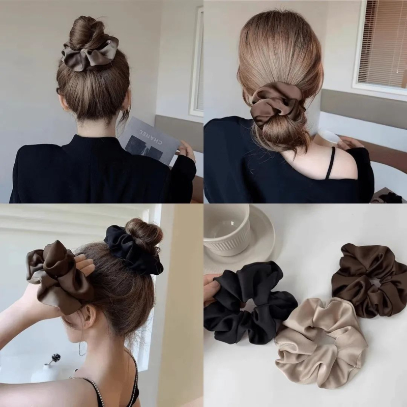 „Satin Sense“ storosios žarnos plaukų kilpos elegantiška virvelė moterims, paprasta apvali galva, universali, aukštos klasės, lengva, prabangi, balta.