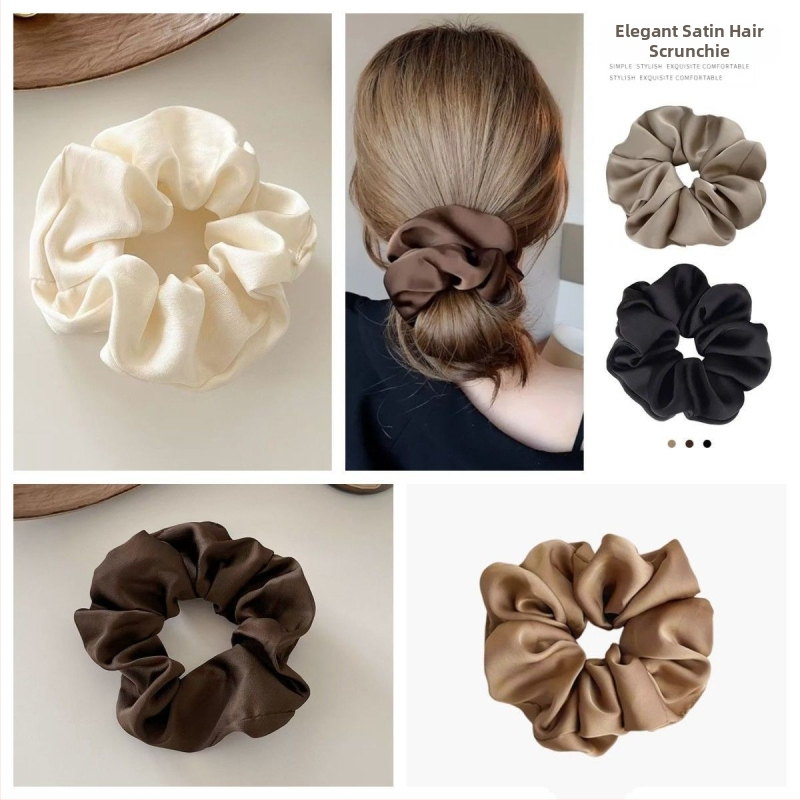 „Satin Sense“ storosios žarnos plaukų kilpos elegantiška virvelė moterims, paprasta apvali galva, universali, aukštos klasės, lengva, prabangi, balta.