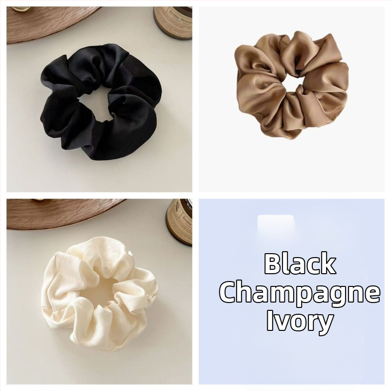 „Satin Sense“ storosios žarnos plaukų kilpos elegantiška virvelė moterims, paprasta apvali galva, universali, aukštos klasės, lengva, prabangi, balta.