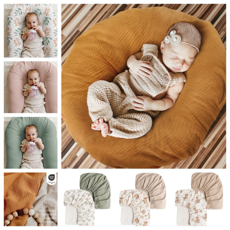 Set de vânzare fierbinte din fabrică de fire de bumbac pentru bebeluși, husă de pat pentru bebeluși, culoare solidă, husă completă, fire de bumbac dublu strat, cearșaf respirabil