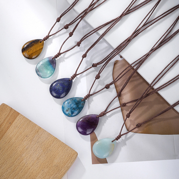 Piiriülene käsitsi kootud looduskivist kaelakee ripats ehtekivist kristall retro tilgakujuline Joker tehase hulgimüük