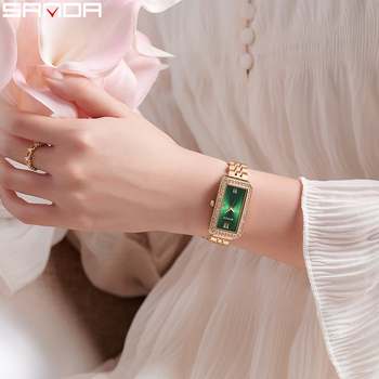 Sanda kaubamärgiga käekell, retrohõnguline teemantidega kaunistatud tipptasemel veekindel naiste käekell, ristkülikukujuline mitmekülgne kvartskellaga naiste käekell