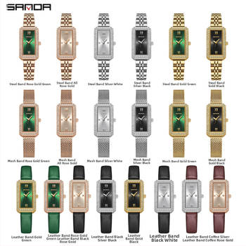 Sanda kaubamärgiga käekell, retrohõnguline teemantidega kaunistatud tipptasemel veekindel naiste käekell, ristkülikukujuline mitmekülgne kvartskellaga naiste käekell