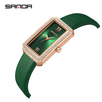 Sanda kaubamärgiga käekell, retrohõnguline teemantidega kaunistatud tipptasemel veekindel naiste käekell, ristkülikukujuline mitmekülgne kvartskellaga naiste käekell