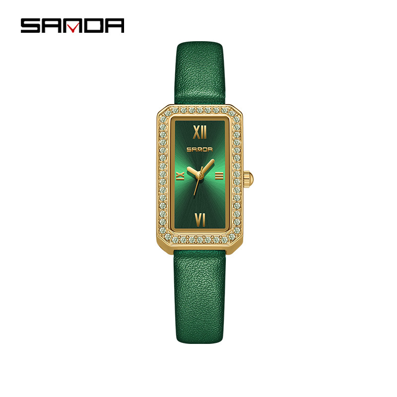 Sanda kaubamärgiga käekell, retrohõnguline teemantidega kaunistatud tipptasemel veekindel naiste käekell, ristkülikukujuline mitmekülgne kvartskellaga naiste käekell