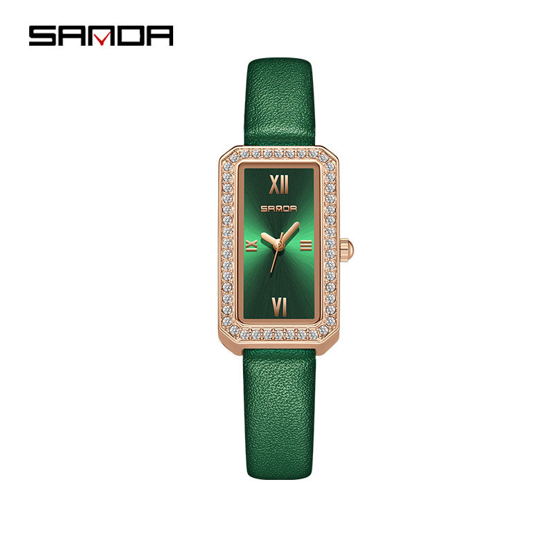 Sanda kaubamärgiga käekell, retrohõnguline teemantidega kaunistatud tipptasemel veekindel naiste käekell, ristkülikukujuline mitmekülgne kvartskellaga naiste käekell