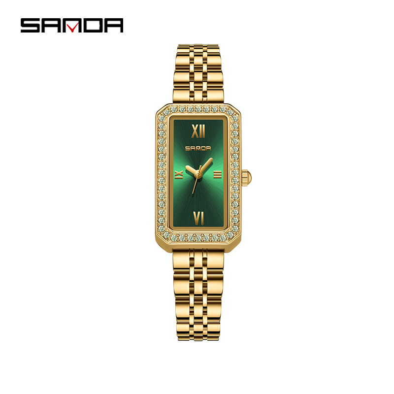 Sanda kaubamärgiga käekell, retrohõnguline teemantidega kaunistatud tipptasemel veekindel naiste käekell, ristkülikukujuline mitmekülgne kvartskellaga naiste käekell