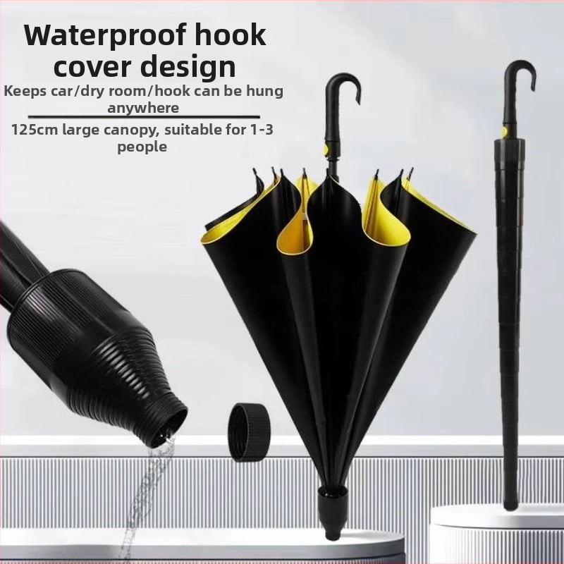 Golfo skėtis su ilga rankena ir vandeniui atspariu dangčiu, pusiau automatinis atsidarymas ir uždarymas, automobilio tiesios koto skėtis, stiprus, atsparus vėjui, juodas guminis apsaugos nuo saulės kremas