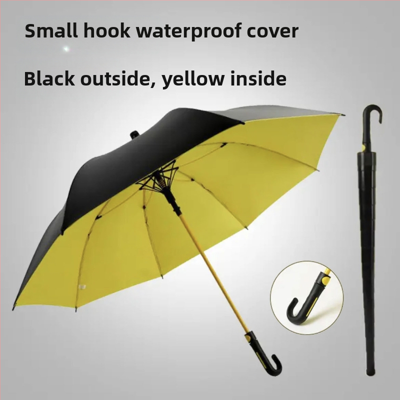 Голф чадър с дълга дръжка и водоустойчив капак, полуавтоматично отваряне и затваряне, автомобилен чадър с права дръжка, силен, устойчив на вятър, черен гумен слънцезащитен крем.