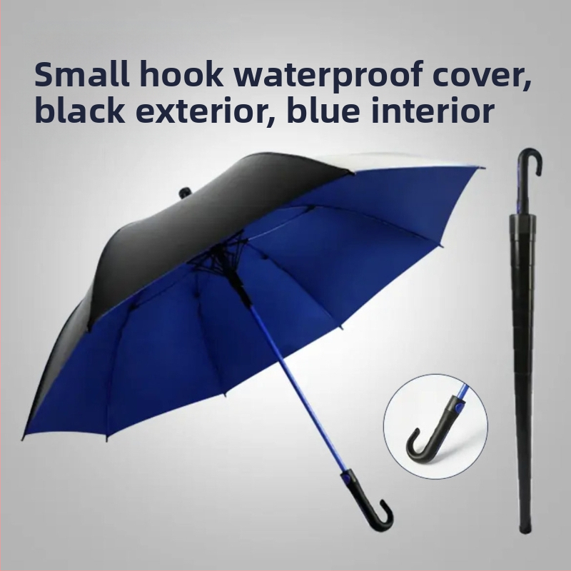 Голф чадър с дълга дръжка и водоустойчив капак, полуавтоматично отваряне и затваряне, автомобилен чадър с права дръжка, силен, устойчив на вятър, черен гумен слънцезащитен крем.