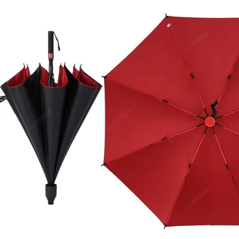 Голф чадър с дълга дръжка и водоустойчив капак, полуавтоматично отваряне и затваряне, автомобилен чадър с права дръжка, силен, устойчив на вятър, черен гумен слънцезащитен крем.