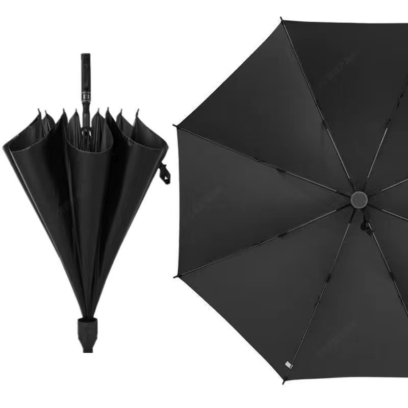 Голф чадър с дълга дръжка и водоустойчив капак, полуавтоматично отваряне и затваряне, автомобилен чадър с права дръжка, силен, устойчив на вятър, черен гумен слънцезащитен крем.