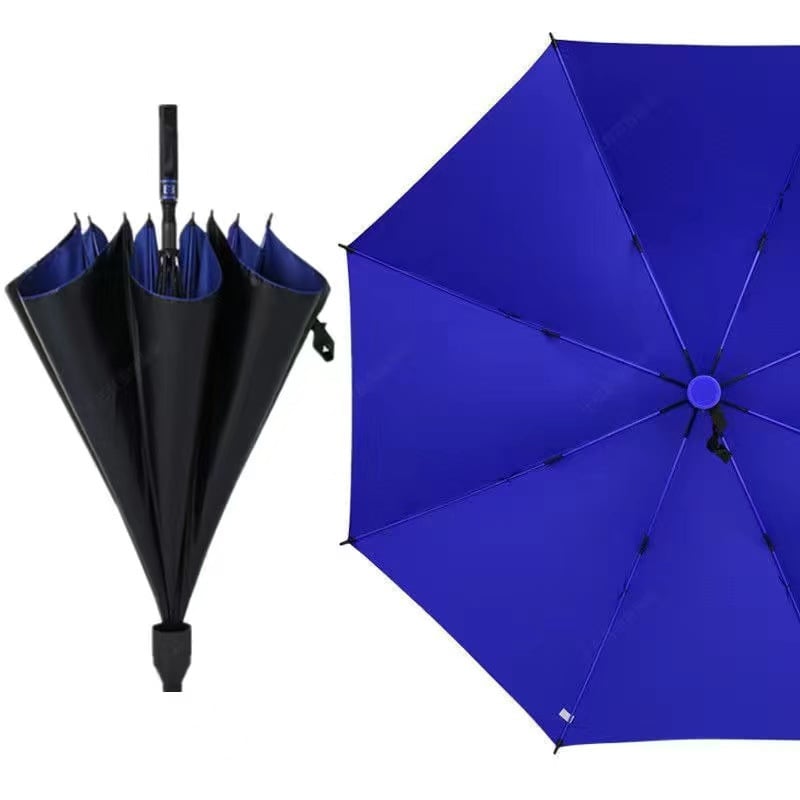 Голф чадър с дълга дръжка и водоустойчив капак, полуавтоматично отваряне и затваряне, автомобилен чадър с права дръжка, силен, устойчив на вятър, черен гумен слънцезащитен крем.