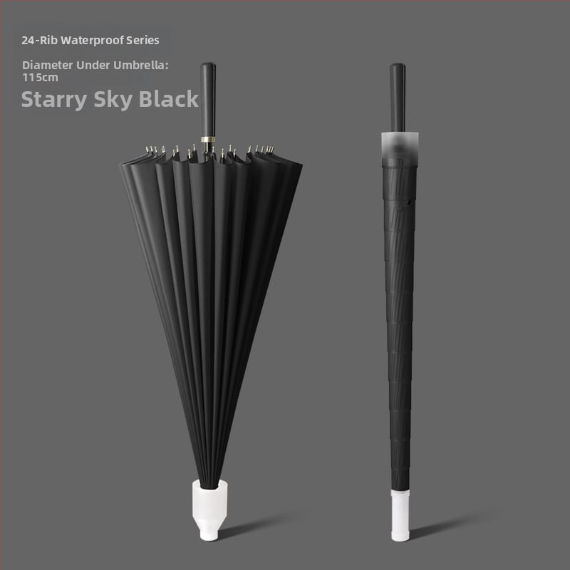 Голф чадър с дълга дръжка и водоустойчив капак, полуавтоматично отваряне и затваряне, автомобилен чадър с права дръжка, силен, устойчив на вятър, черен гумен слънцезащитен крем.