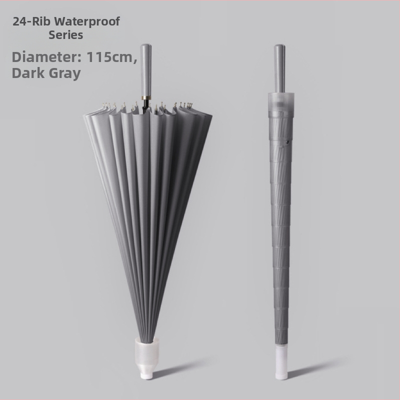 Голф чадър с дълга дръжка и водоустойчив капак, полуавтоматично отваряне и затваряне, автомобилен чадър с права дръжка, силен, устойчив на вятър, черен гумен слънцезащитен крем.